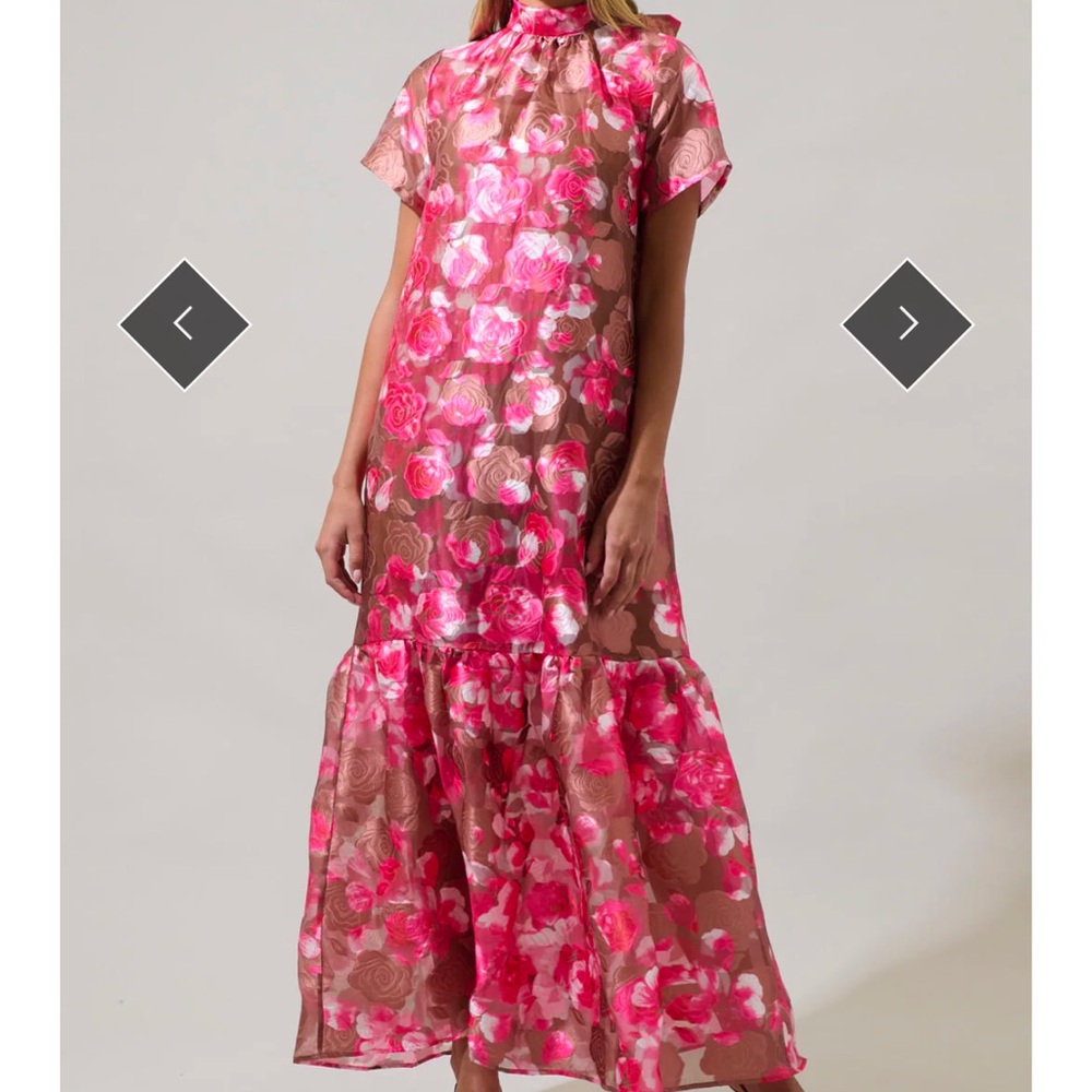 Sugarlips Mersin Floral Dime Organza Mockneck Maxi Dress